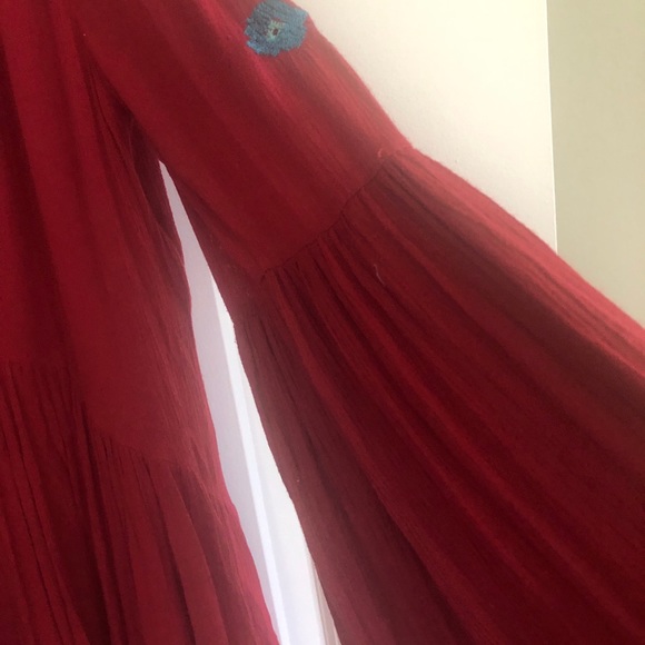 Free People Red NWOT Embroidered Flared Dress Size S Flirty PERFECT & STUNNING! - Picture 13 of 16